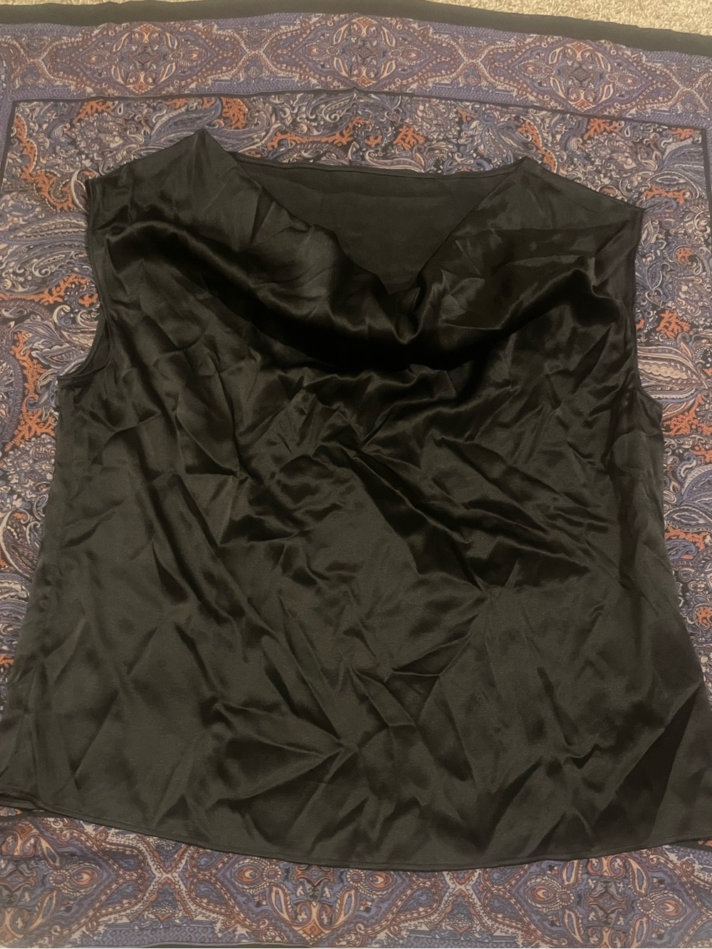 Black Silk Cowl Neck Sleeveless Women’s Top